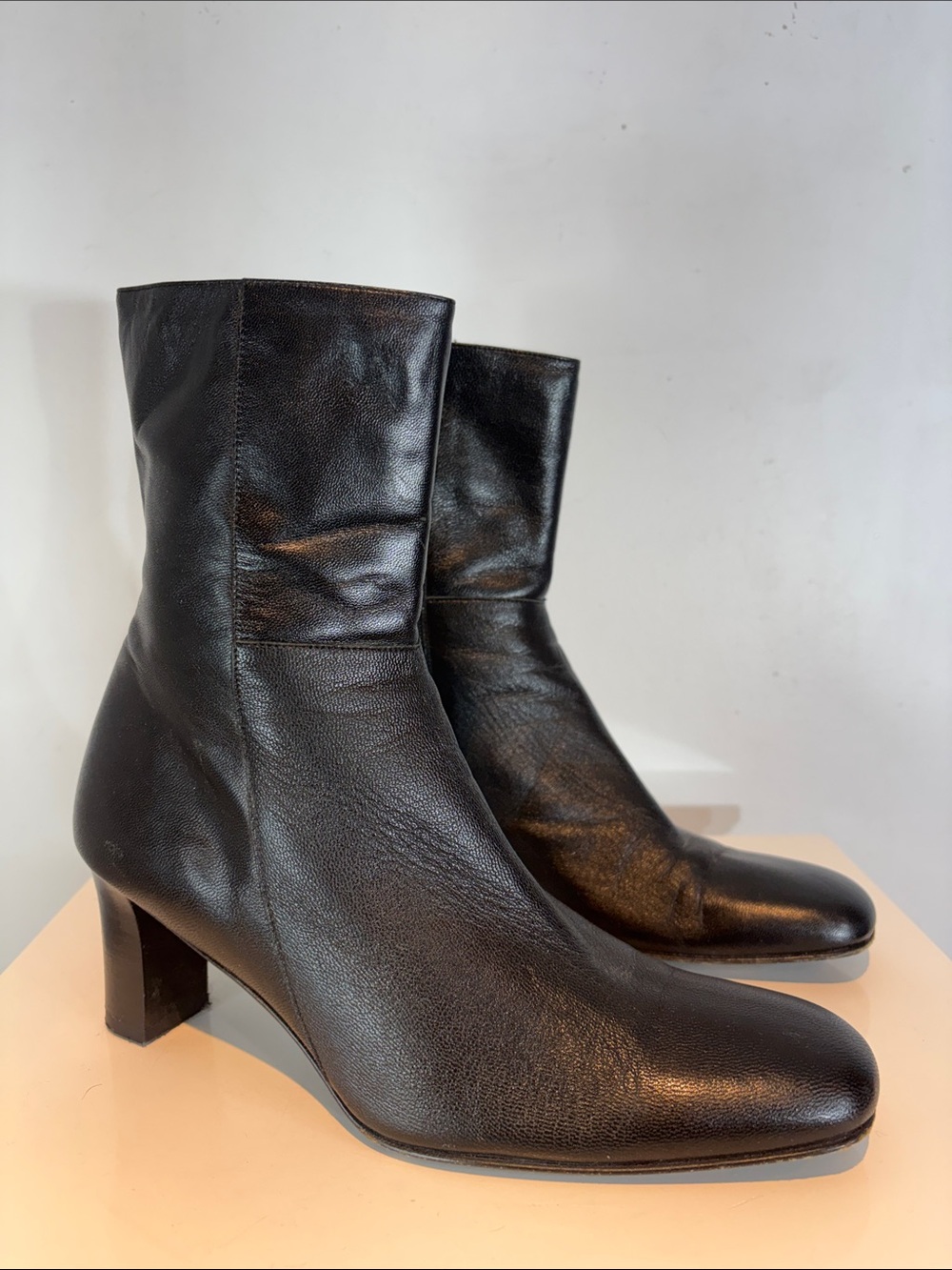 Lauren Ralph Lauren Vintage Black Leather Ankle Boots Block Heel Size 7.5B